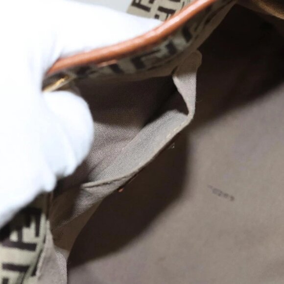 FENDI Zucchino Canvas Hand Bag Brown Gold Auth sw308 - Picture 12 of 16